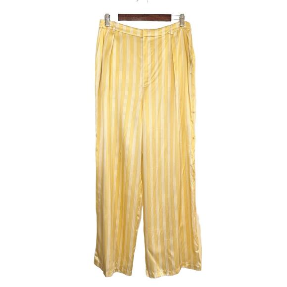 Reformation Willa Silk Satiny Comfortable Yellow Pants Omero Stripe 12 Flowy - Picture 4 of 10
